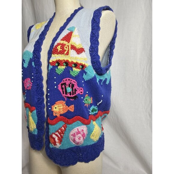 Vintage Star Blue Originals Ocean theme Women's Sweater Size Small sleeveless - Picture 3 of 13